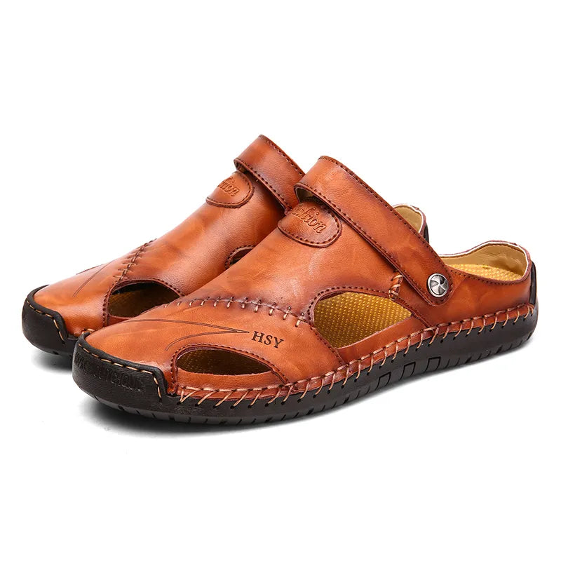 Roman Shoes ® - Sandália Masculina de Couro Estilo Romano
