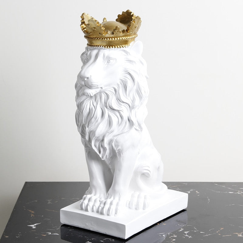 Estátua Decorativa Leão com Coroa 36cm