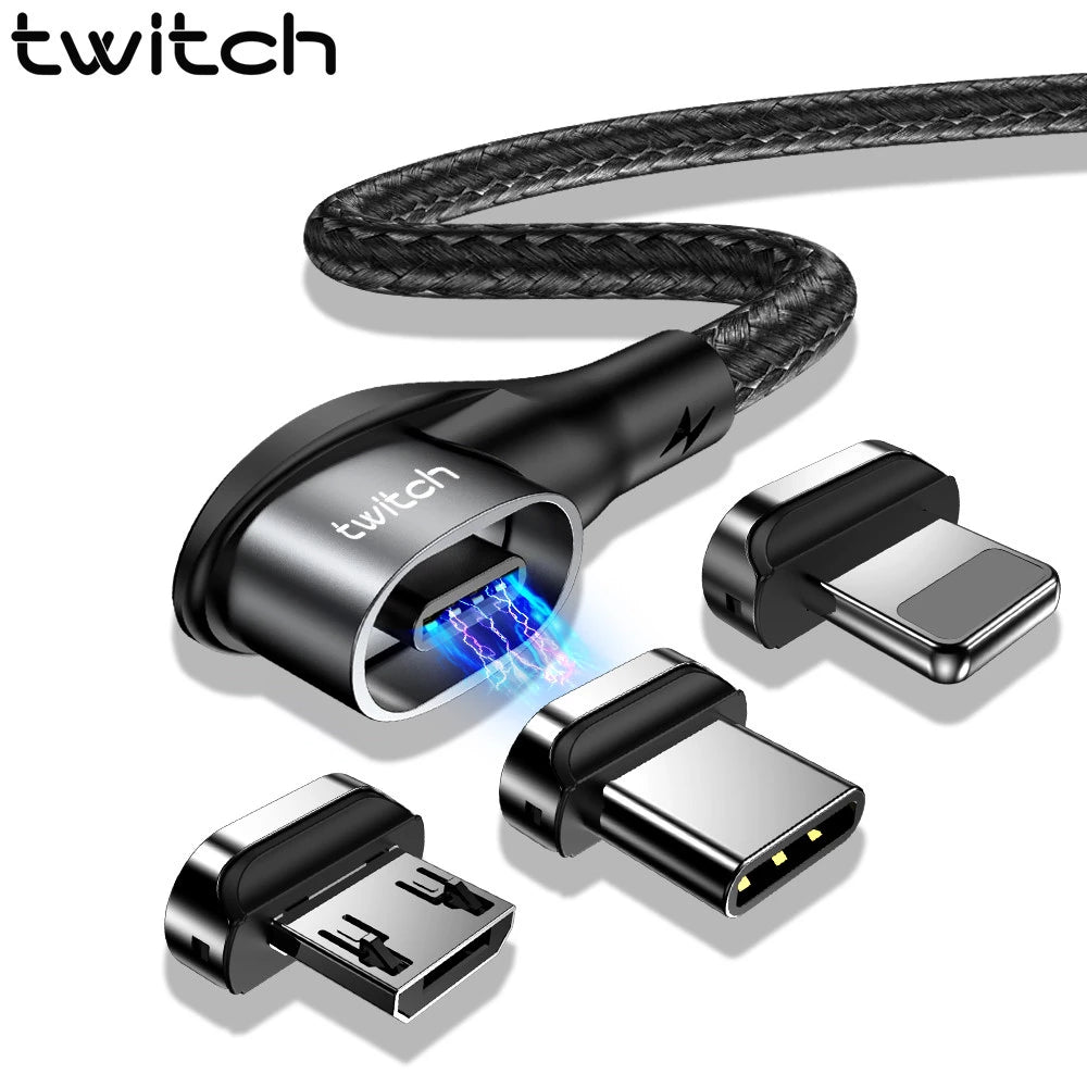 Cabo e Conector Magnético Twitch ® Preto (Tipo C, Iphone, Micro USB)