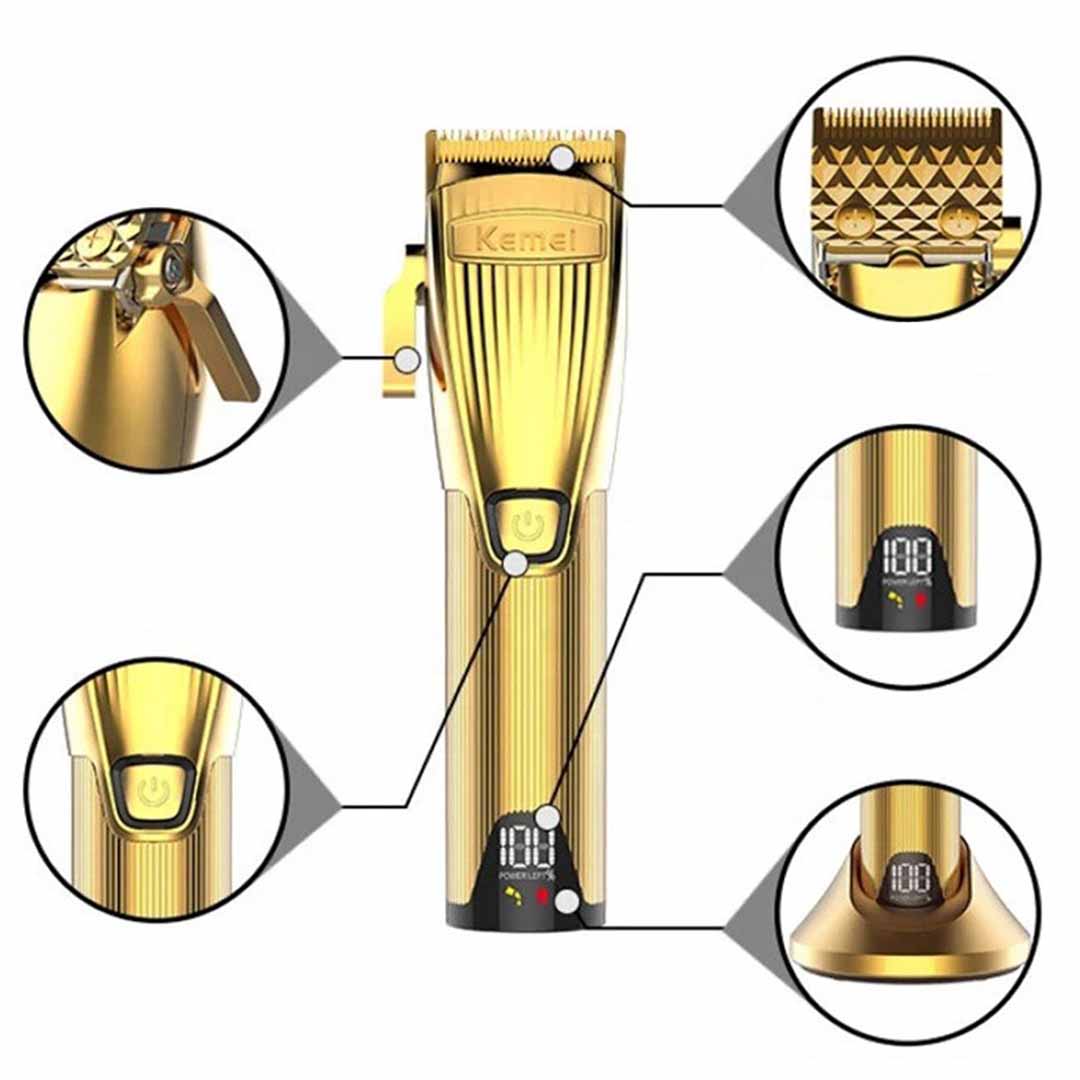 Aparador Barbeador e Máquina de Corte Kemei® Professional Gold (Kit 2 itens)