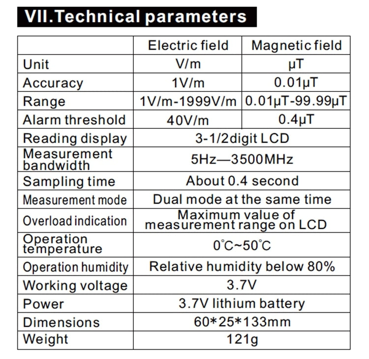 Detector de Radiação Digital Display LCD 5Hz-3500MH